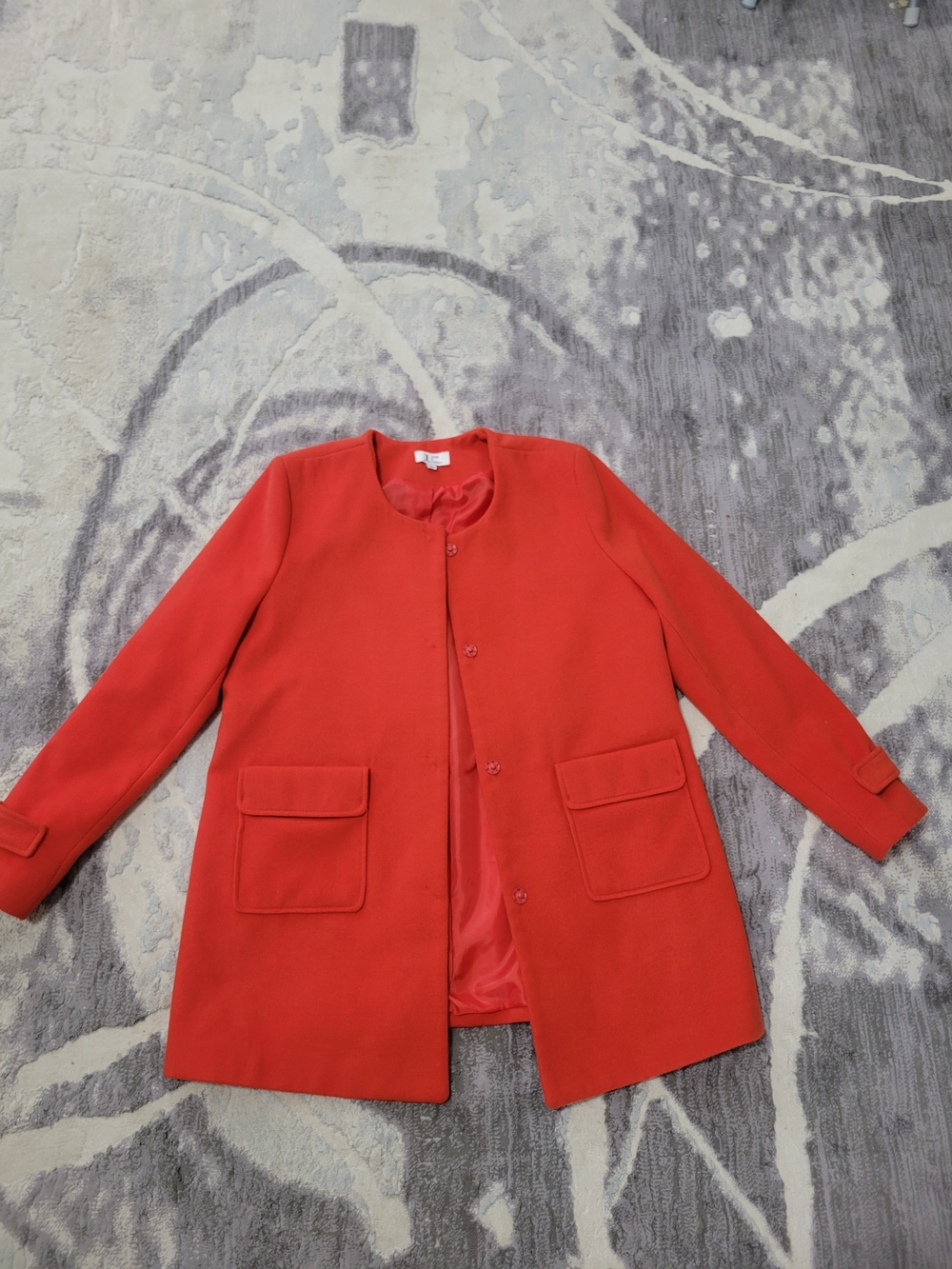 Jules & Leopold Vibrant Red Collarless Wool-Blend Pea Coat Size L